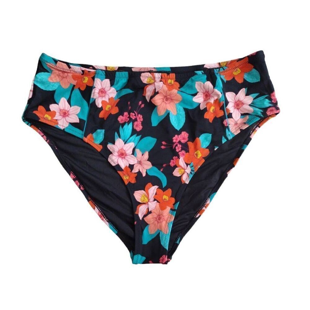 CUPSHE Black Tropical Cynthia High Waist Bikini Swim Bottoms Plus 1X‎ NWT